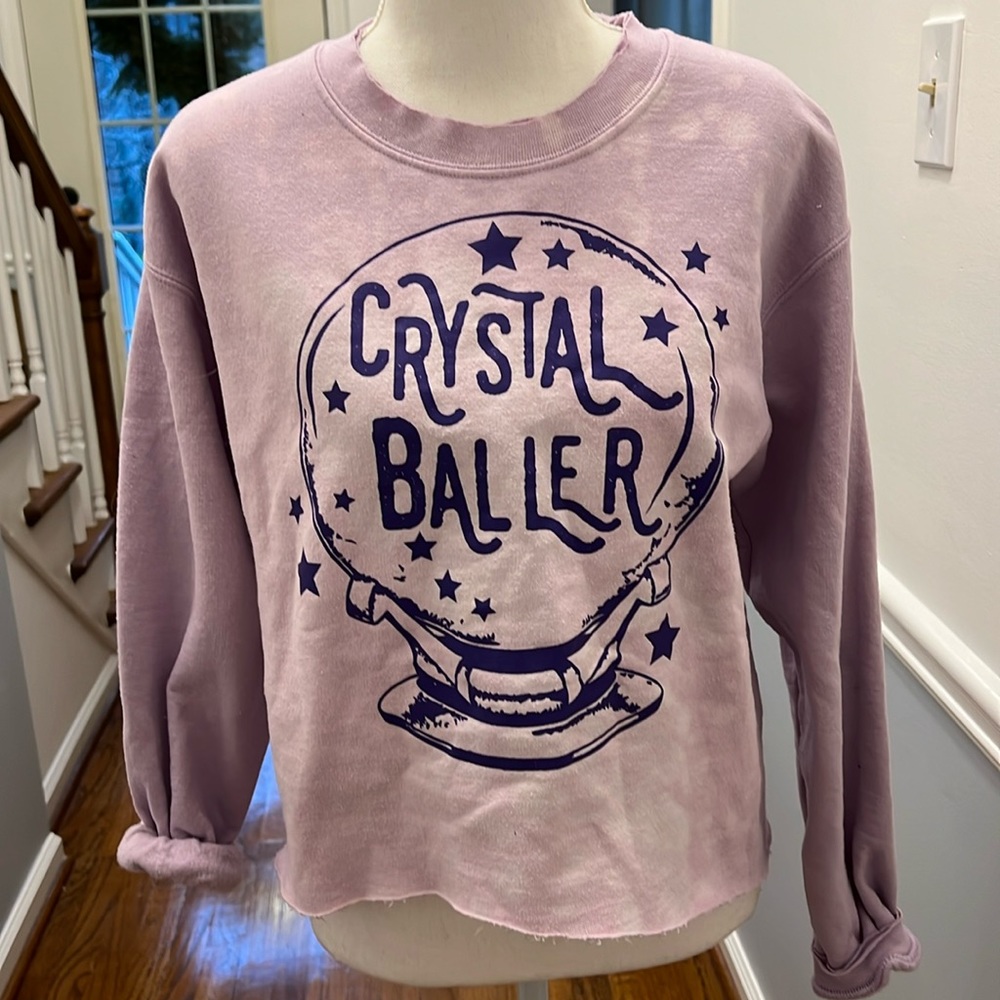 RAW HEM PURPLE SWEATSHIRT - CRYSTAL BALLER - MAMIE RUTH SIZE SMALL